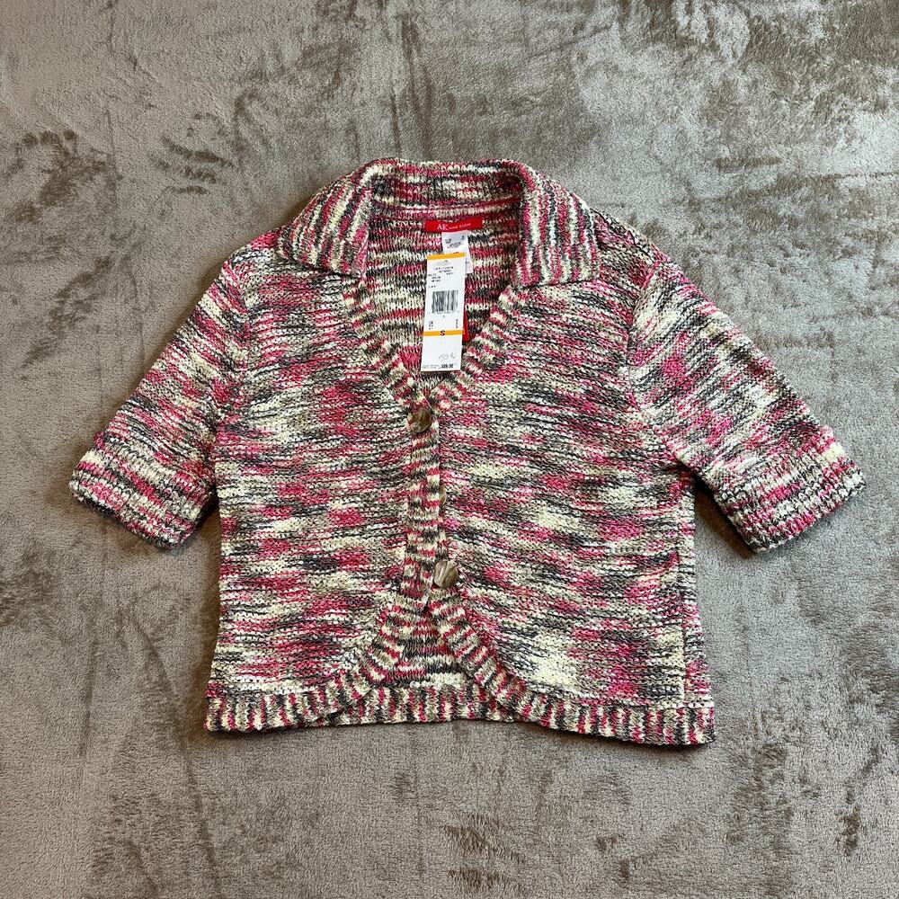 Vintage ANNE KLEIN Womens S Multi Knit Short Sleeve Button Up Cardigan Sweater